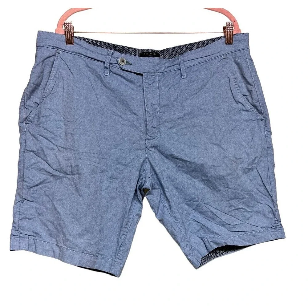 Ted Baker Herbosh Cotton Chino Flat‎ Front Shorts Blue Men’s Size 38